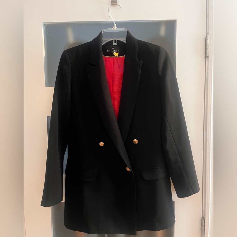 Grunge Mama Black blazer, lined in red with Gold Accents